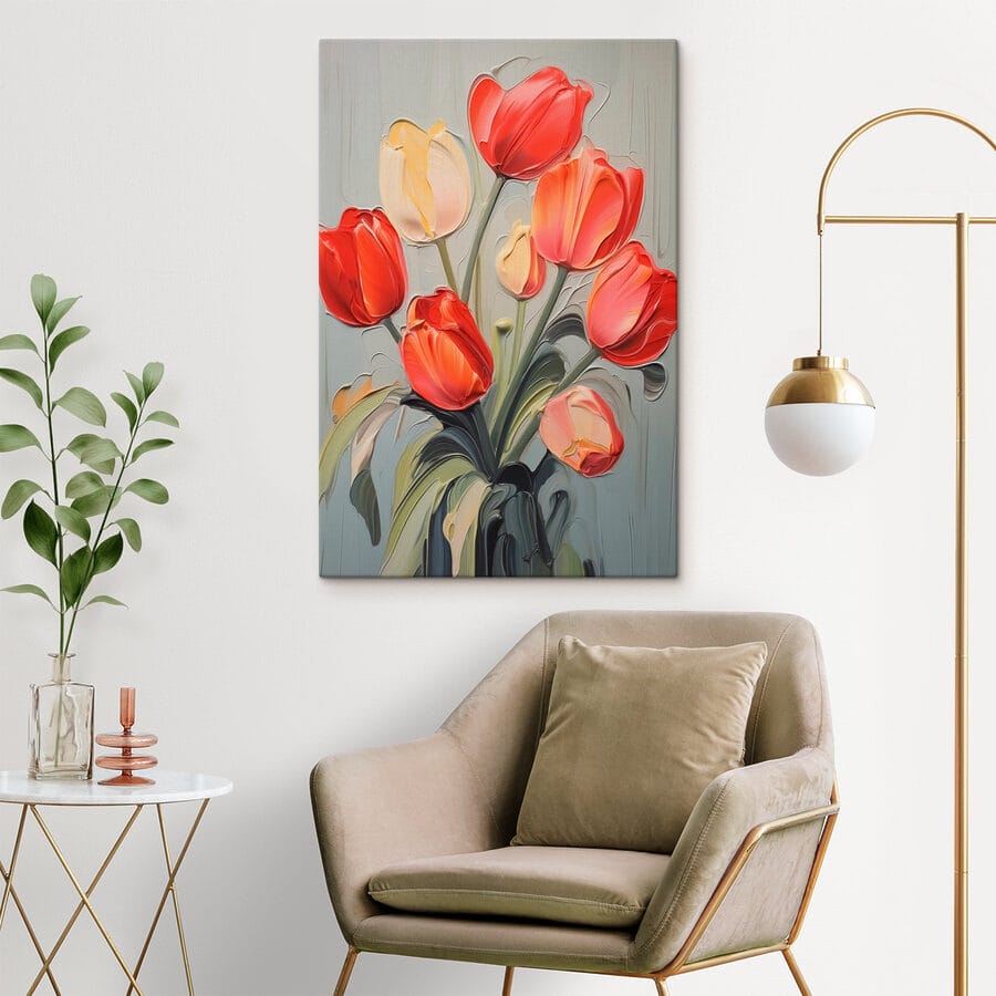 Malba tulipánů na šedém pozadí Malba tulipánů na šedém pozadí
