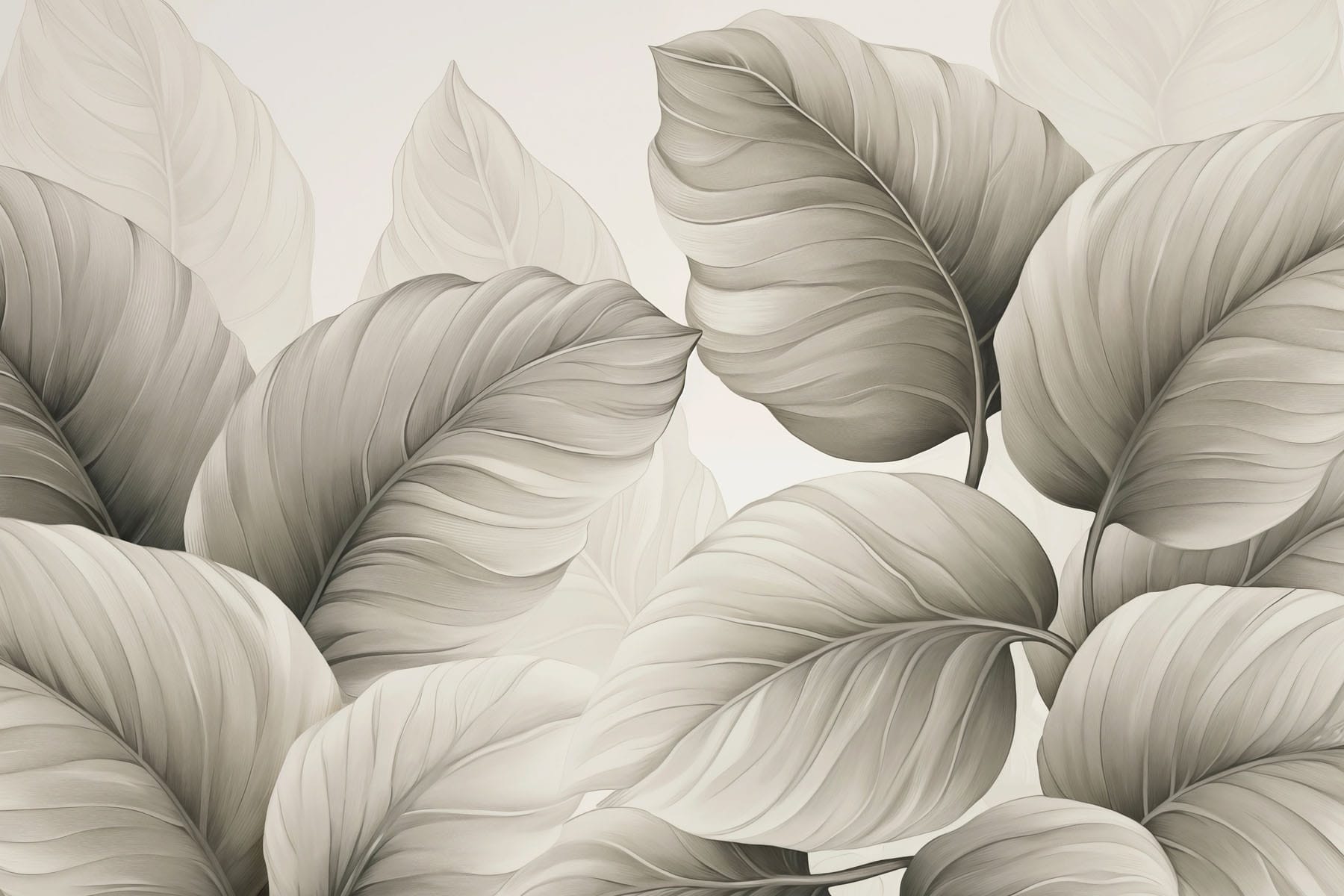 Lush leaves in soft monochrome hues
