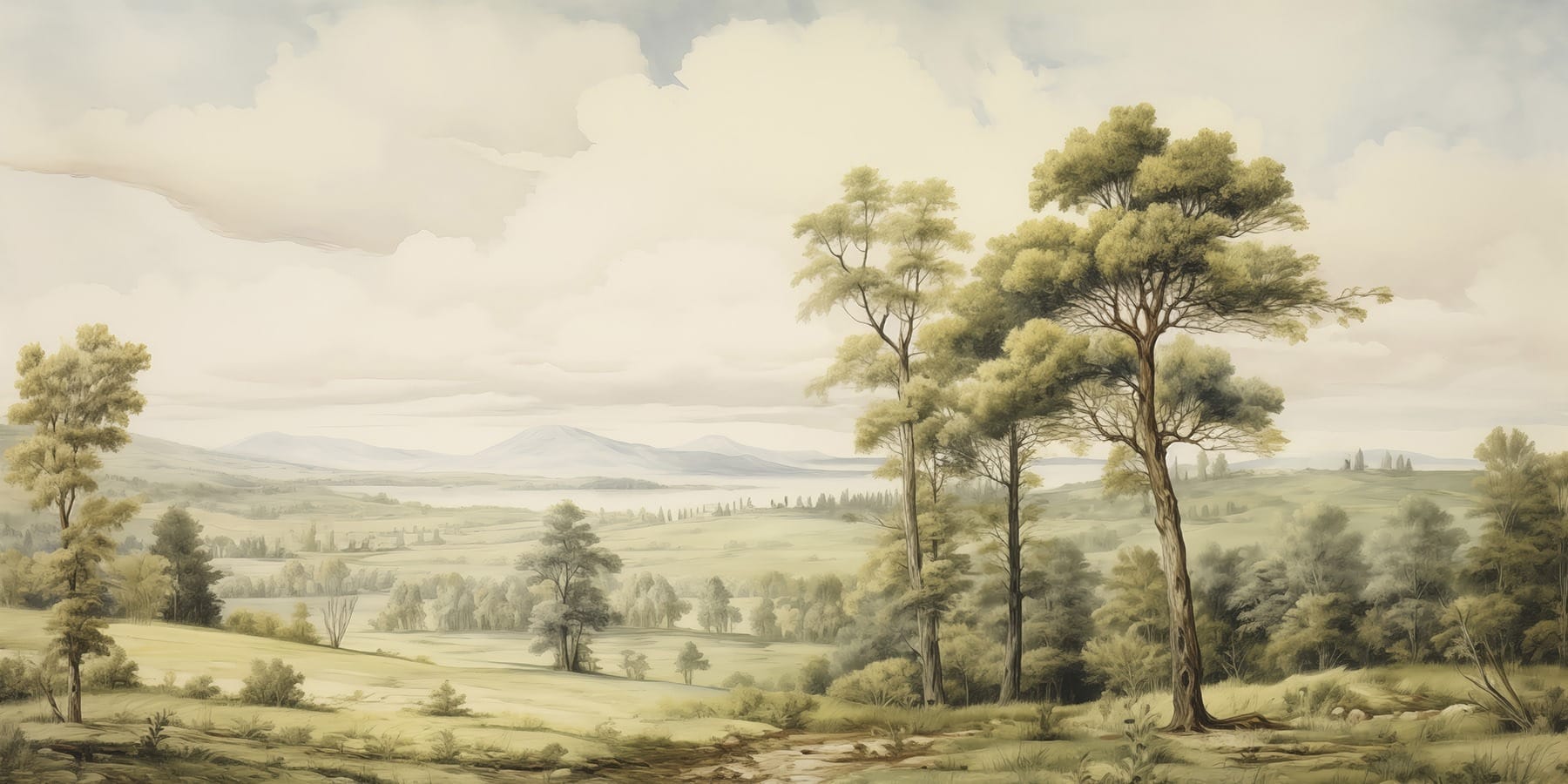 Landscape with trees and hills