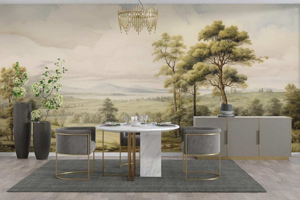 Landscape with trees and hills