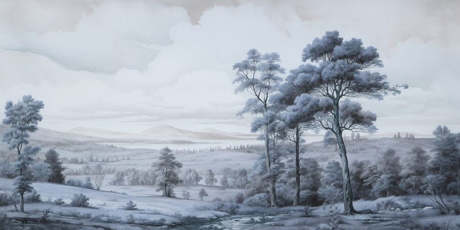 Krajina se stromy a řekou