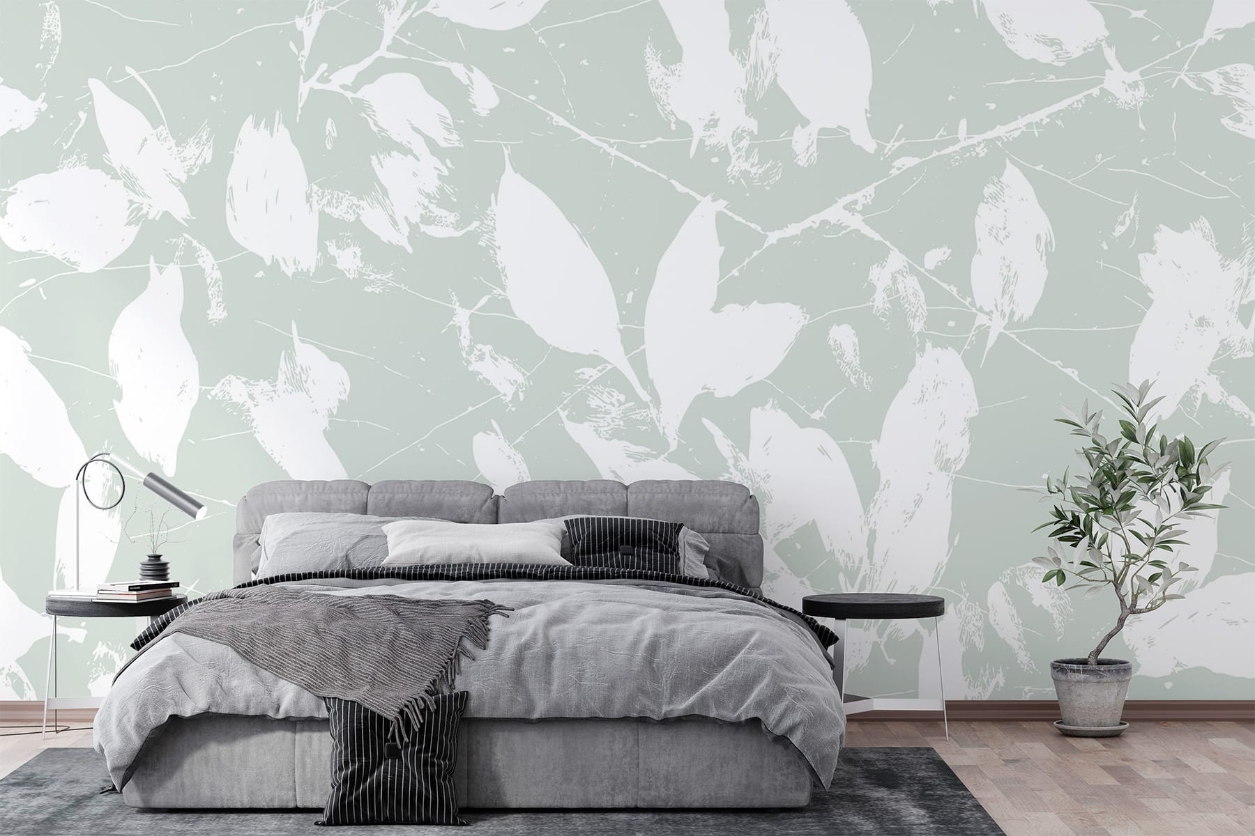 White leaves on a light green background White leaves on a light green background