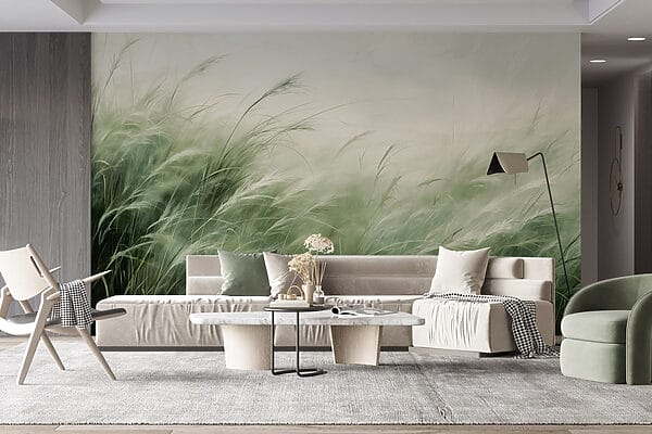 Field of grass with white clouds