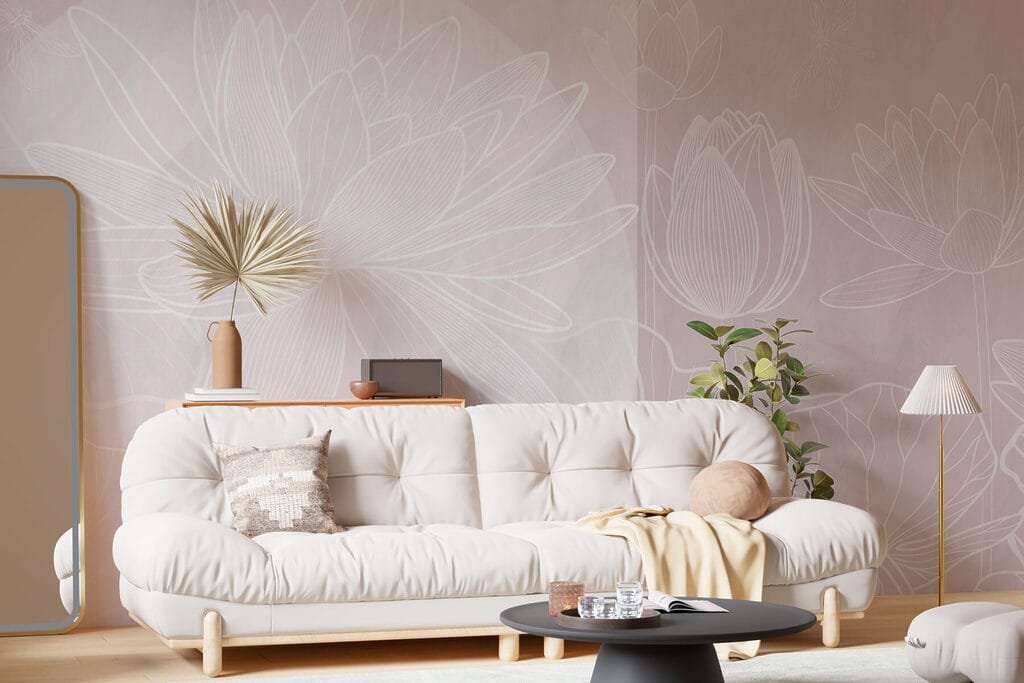 White flower drawing on a grey background