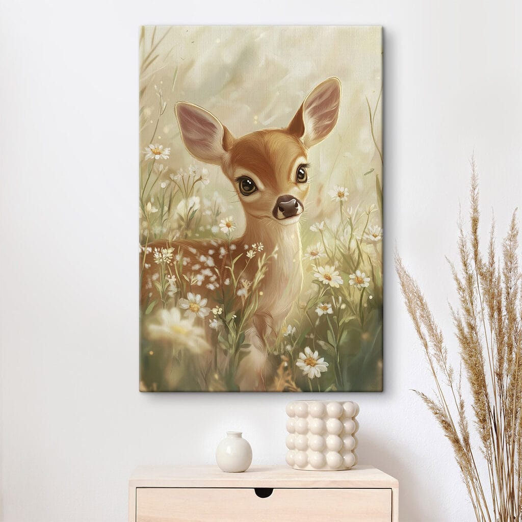 Baby deer in a field of flowers