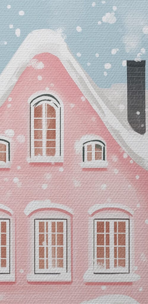 Pink house with snow on it