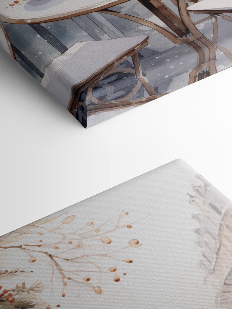 Table with coffee cups and croissants on it