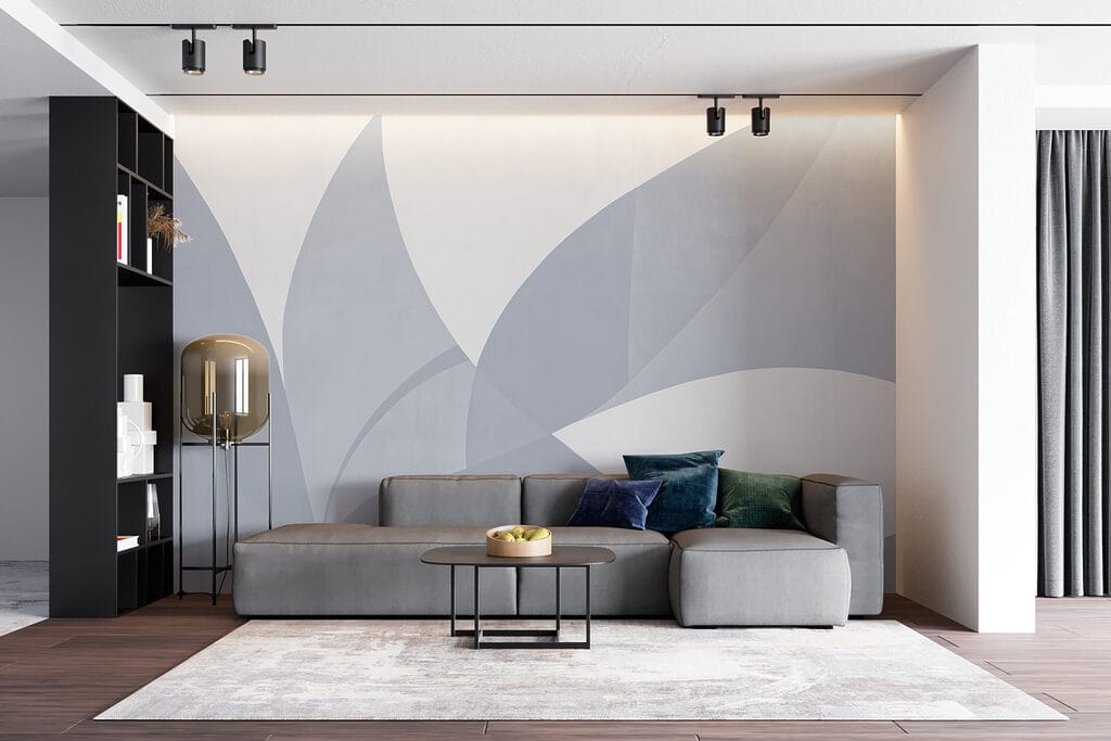 White and grey wall with geometric shapes