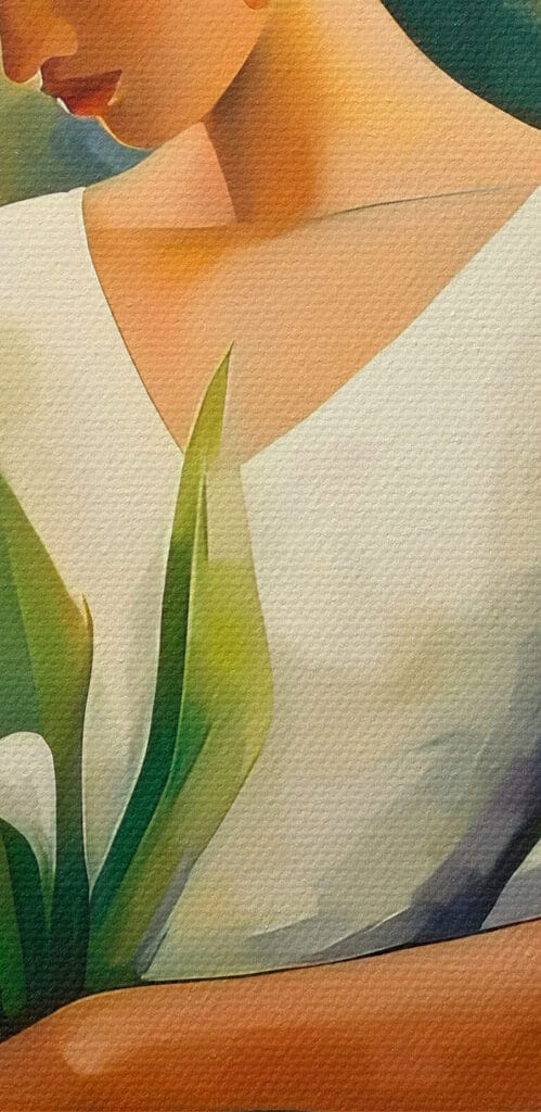 Painting of a woman holding flowers