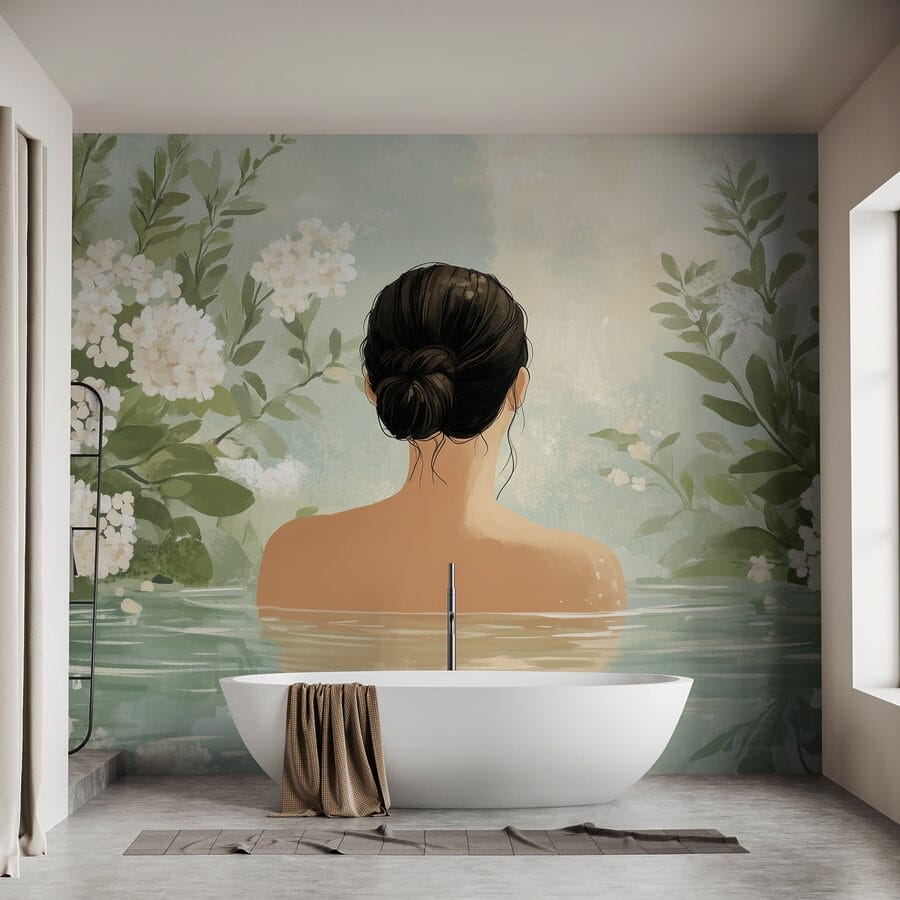 Woman in water with flowers Woman in water with flowers
