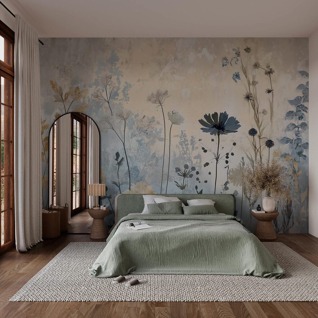 Painting of flowers on a wall Painting of flowers on a wall