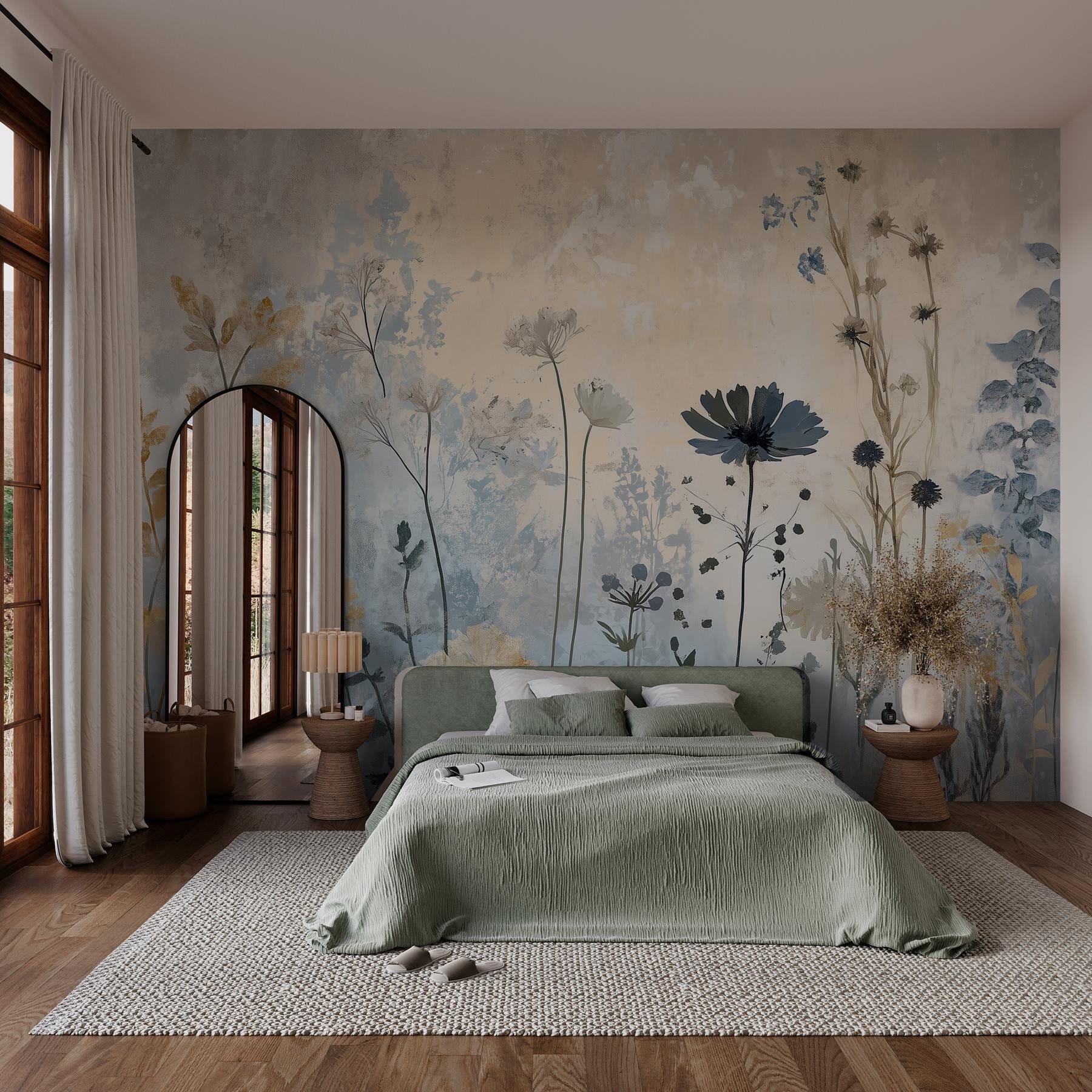 Painting of flowers on a wall Painting of flowers on a wall