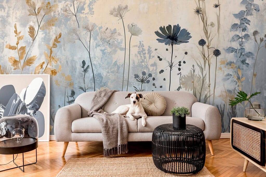 Painting of flowers on a wall Painting of flowers on a wall