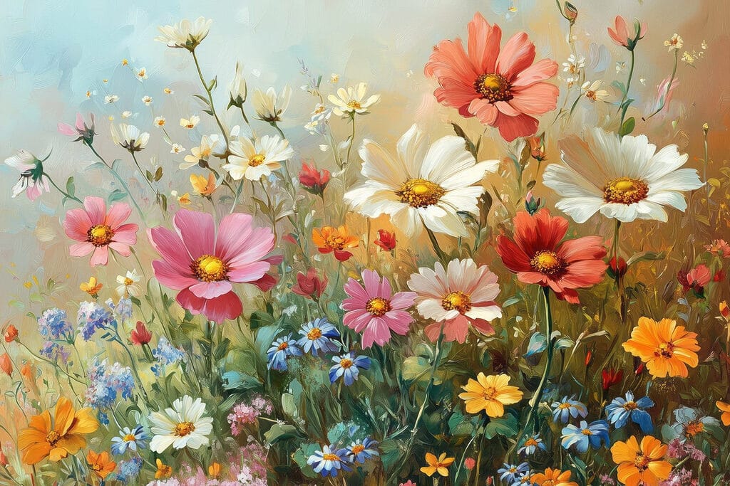 Painting of flowers in a field