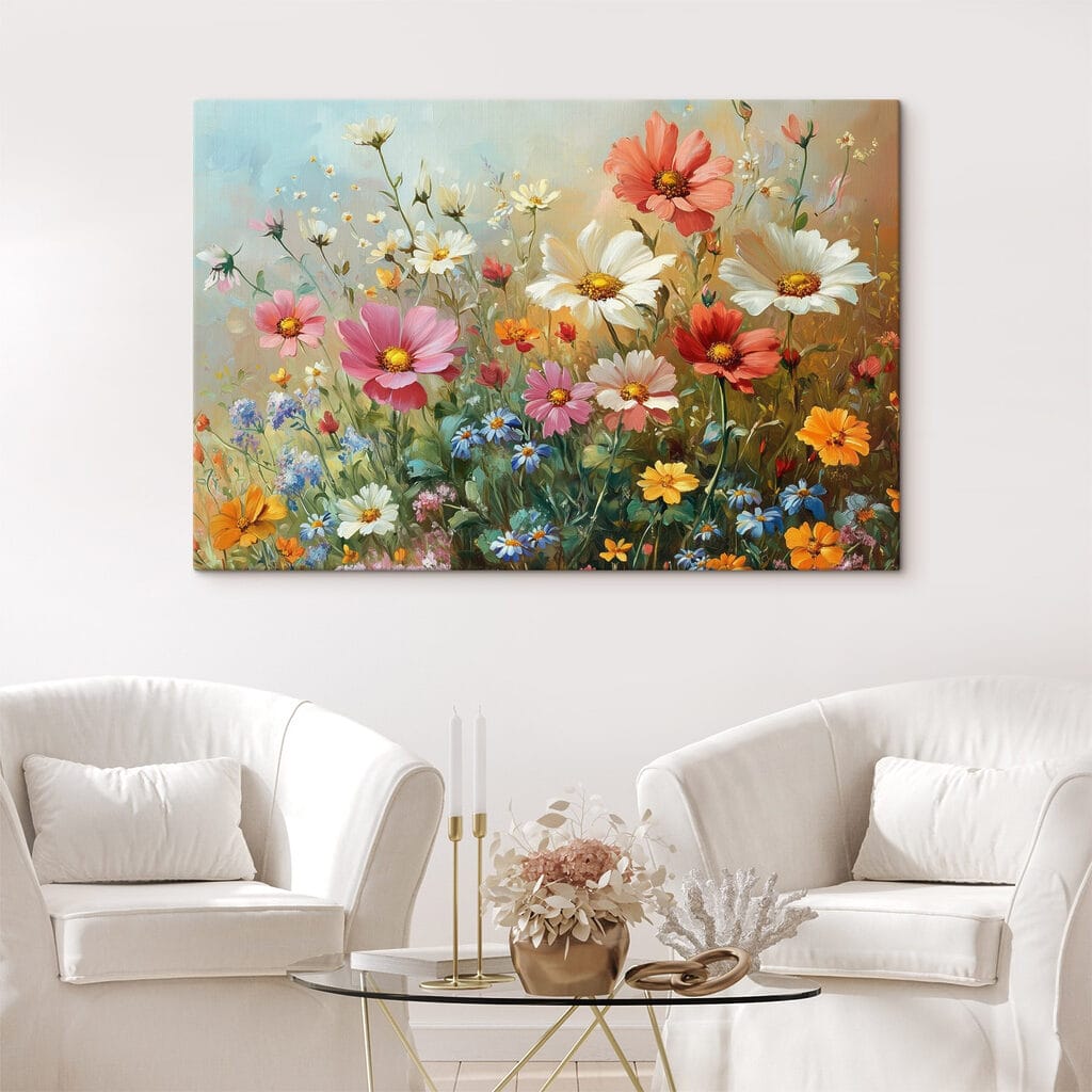 Painting of flowers in a field