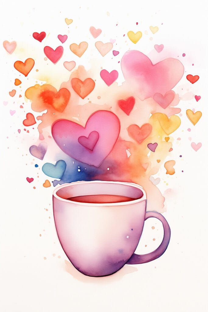 Cup of tea with hearts