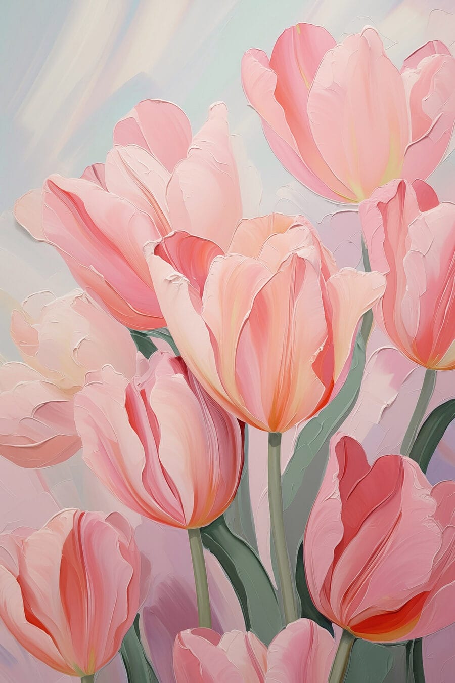Rozkvetlé jemně růžové tulipány
