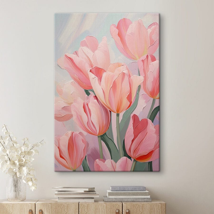 Rozkvetlé jemně růžové tulipány