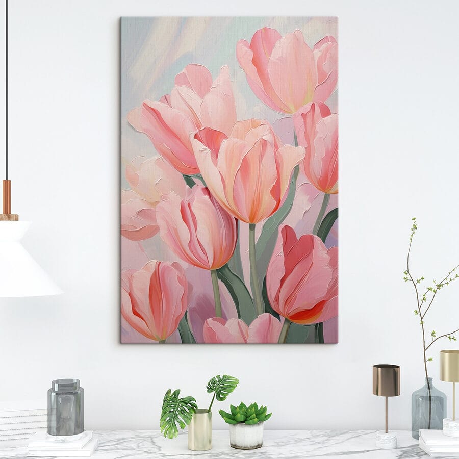 Rozkvetlé jemně růžové tulipány