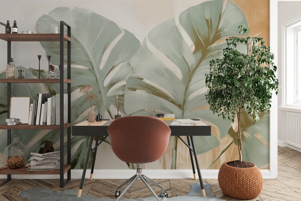 Painting of leaves on a wall