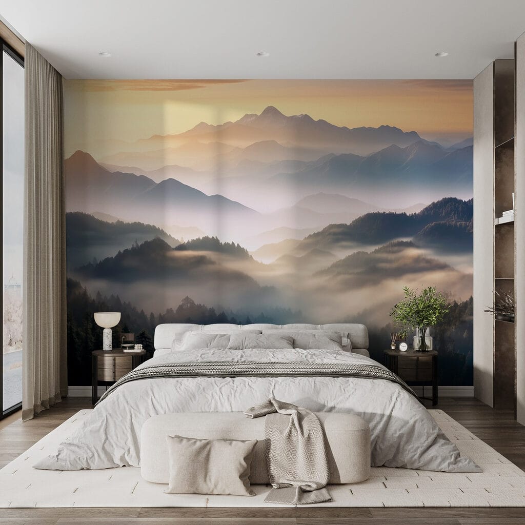 Landscape of mountains with fog and trees Landscape of mountains with fog and trees