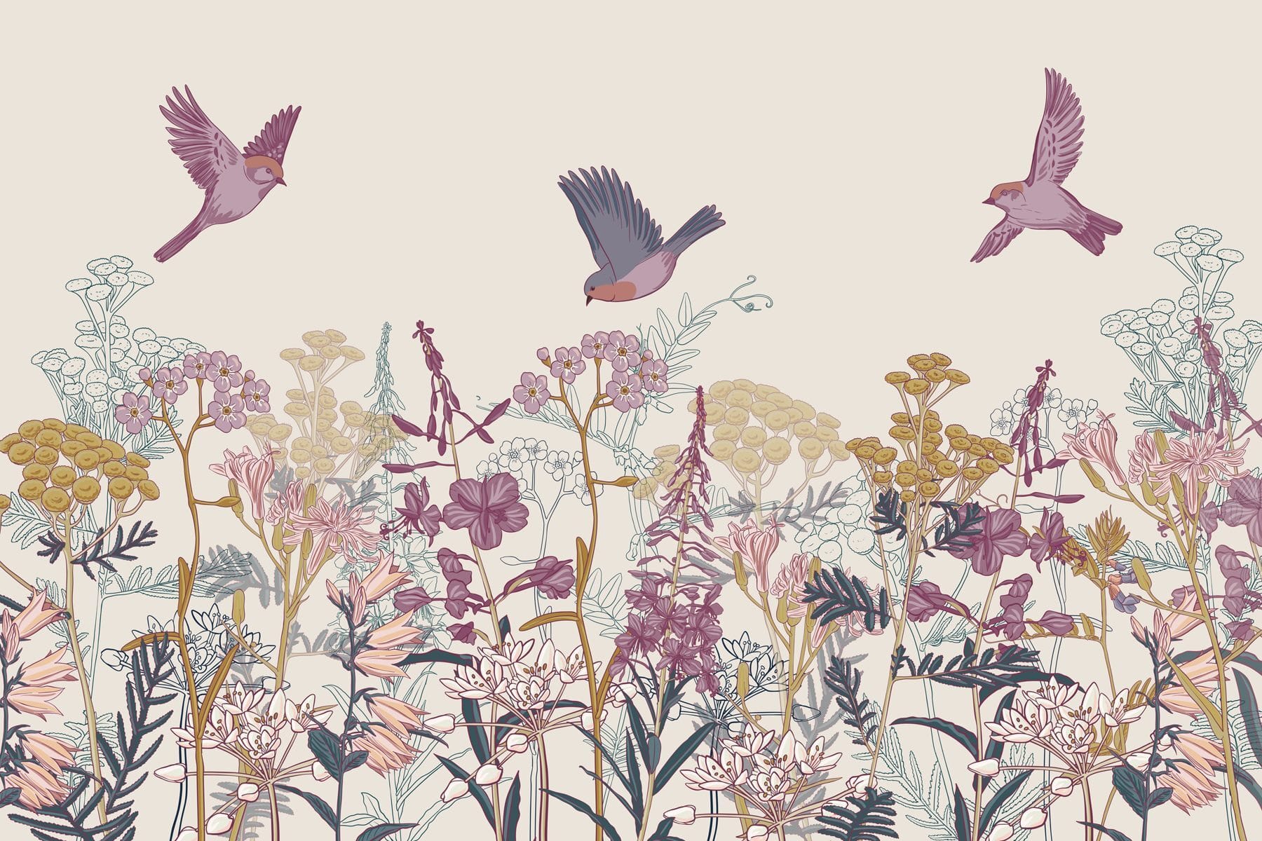 Birds flying over flowers Birds flying over flowers