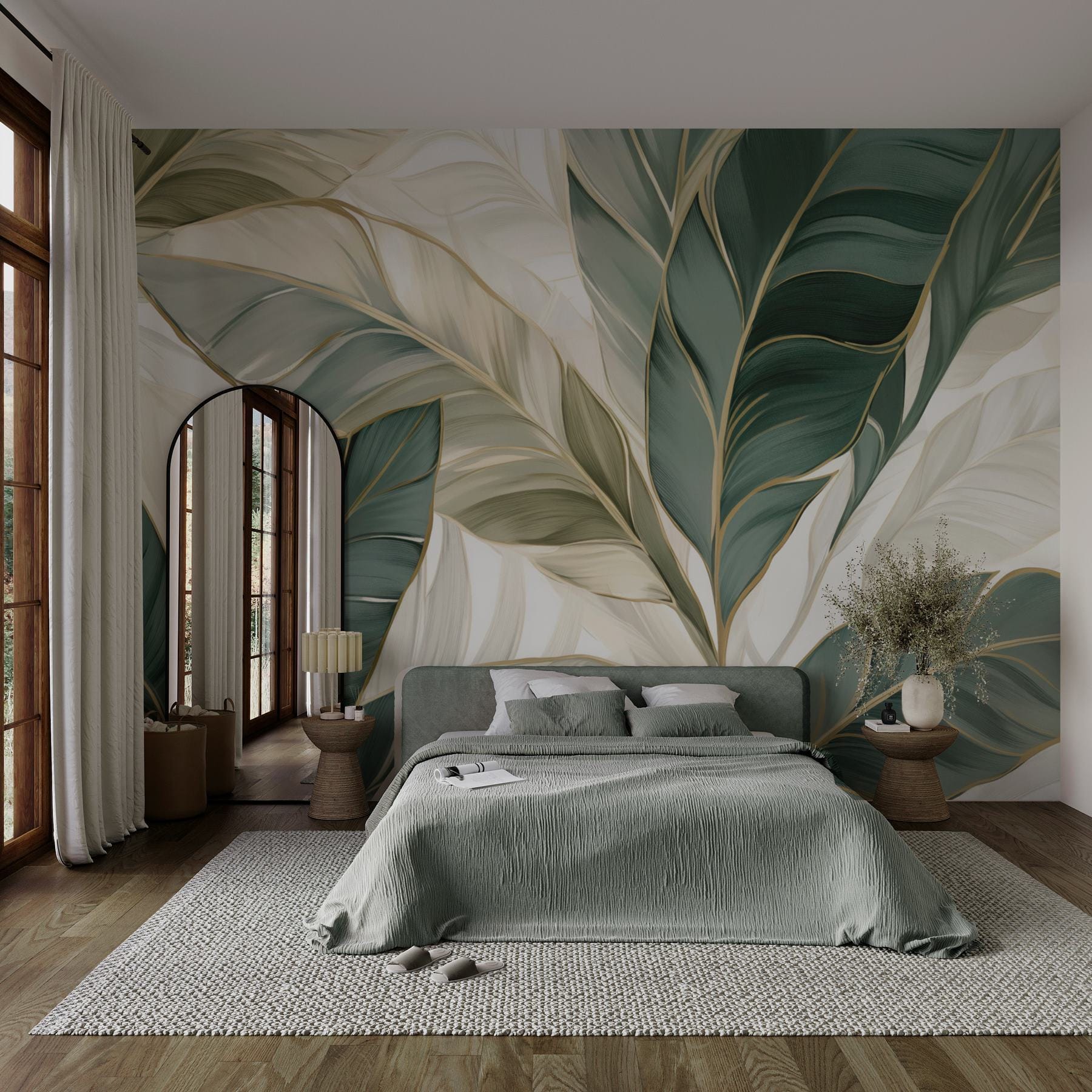 Lush green leaves in soft tones