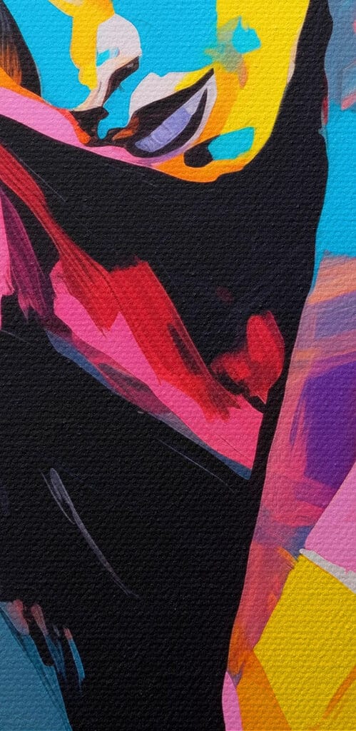 Painting of a woman with her head on her knees