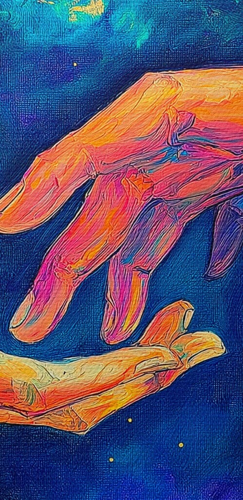 Painting of two hands touching each other