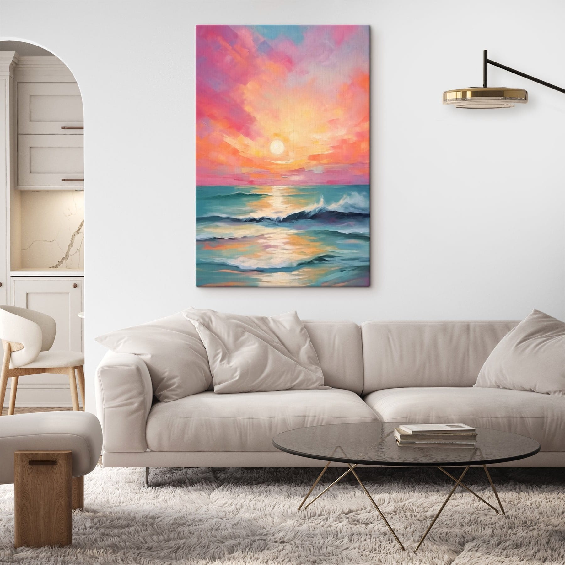 Painting of a sunset over the ocean