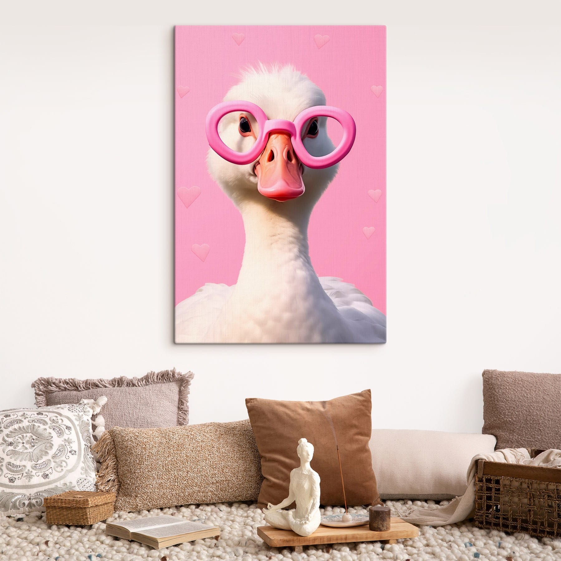 Duck wearing pink glasses