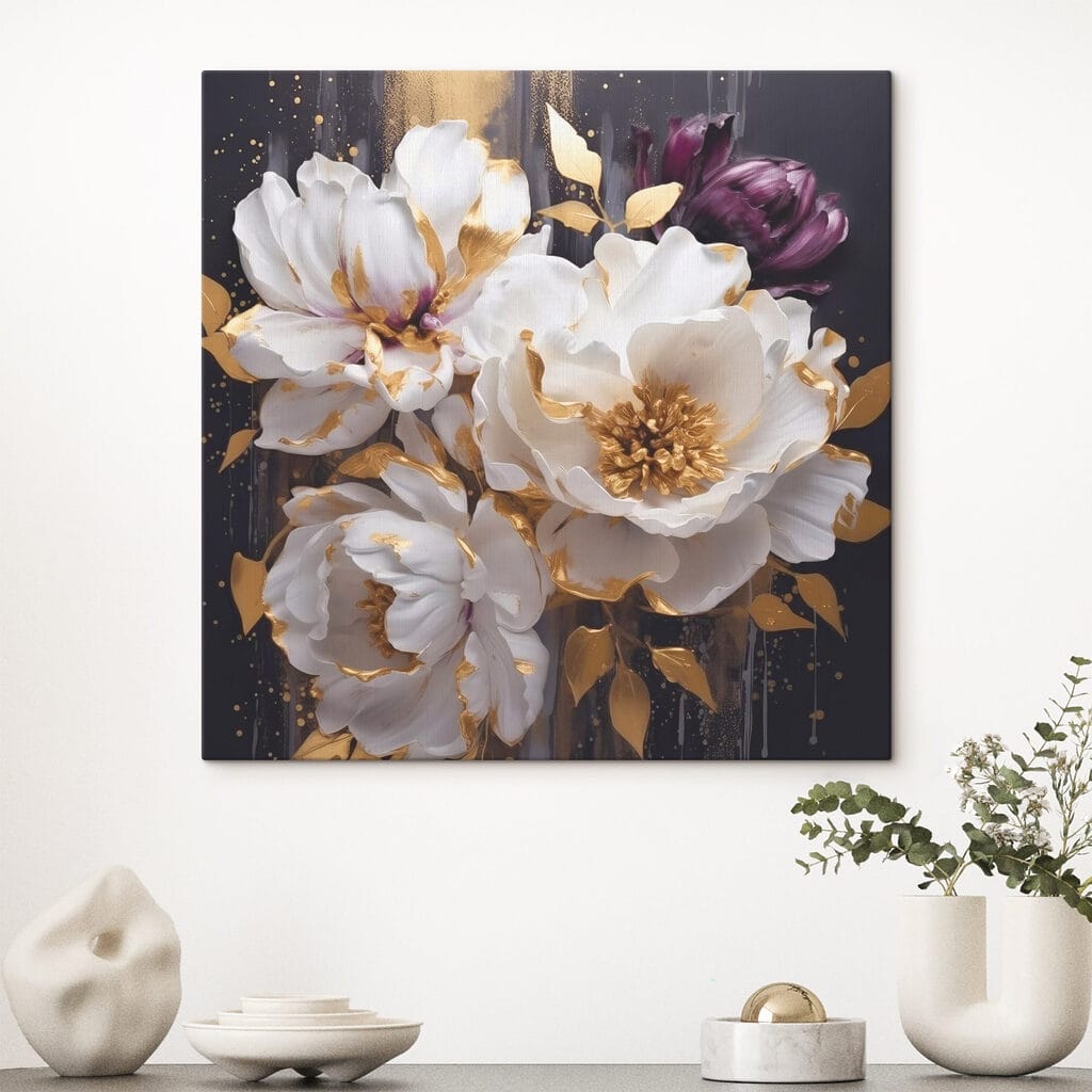 Painting of white and purple flowers