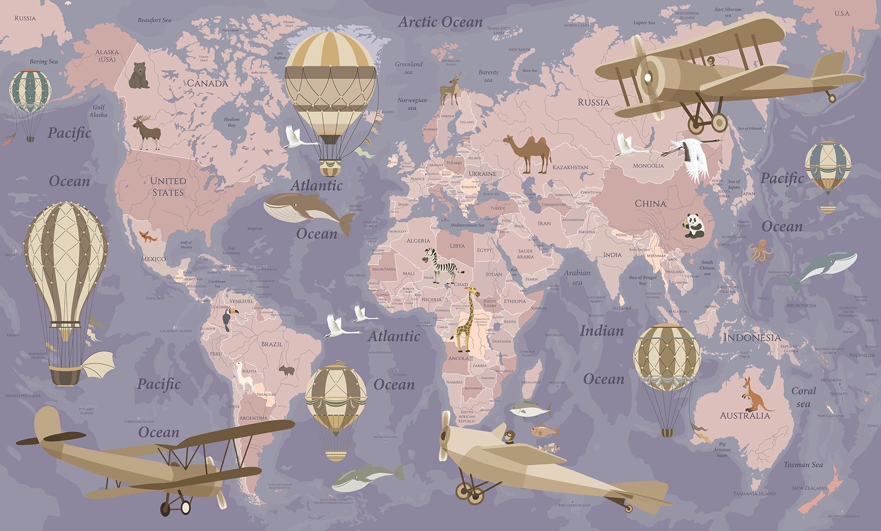 u36066v4p - Mapa světa s letadly a horkovzdušnými balóny - tegory
