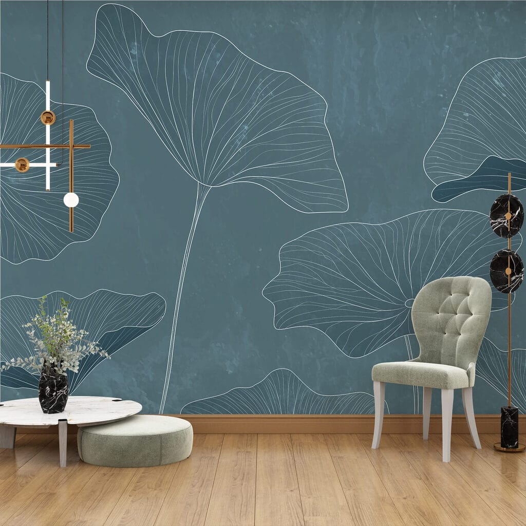 Drawing of leaves on a blue background