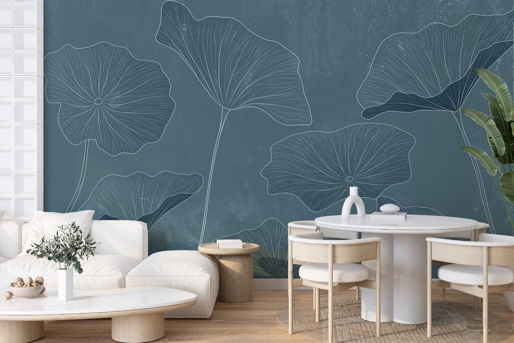 Drawing of leaves on a blue background