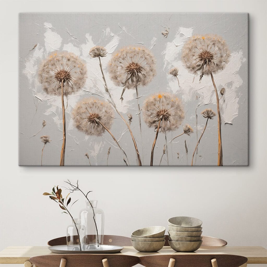 Painting of dandelions on a white background
