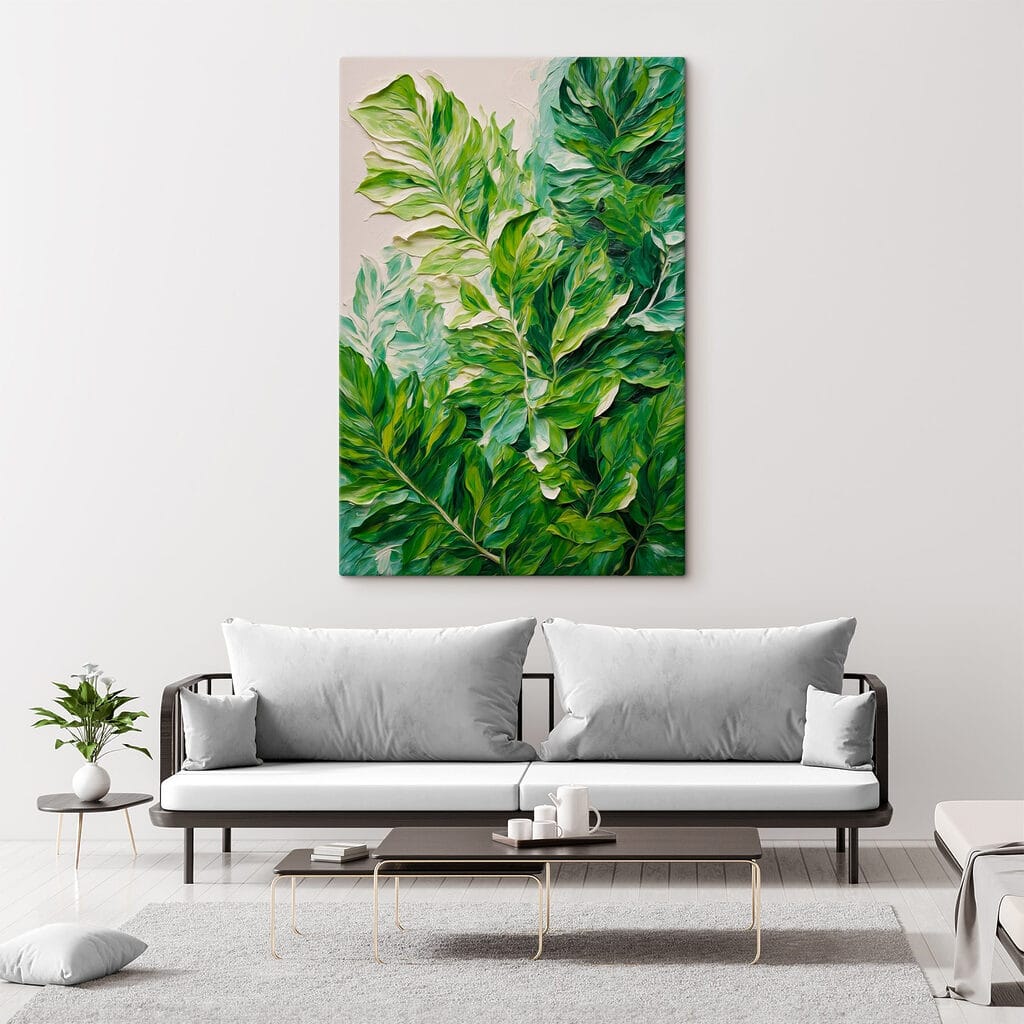 Painting of leaves on a white surface