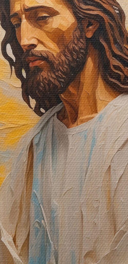 Painting of a man with long hair and a crown