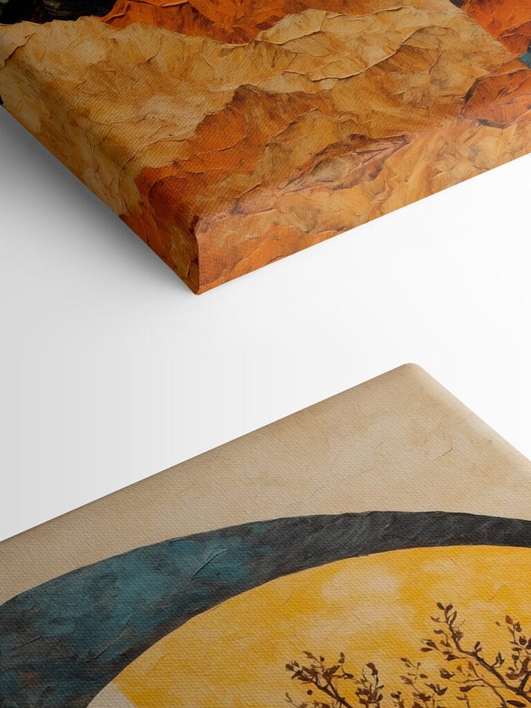 Painting of a tree and mountains