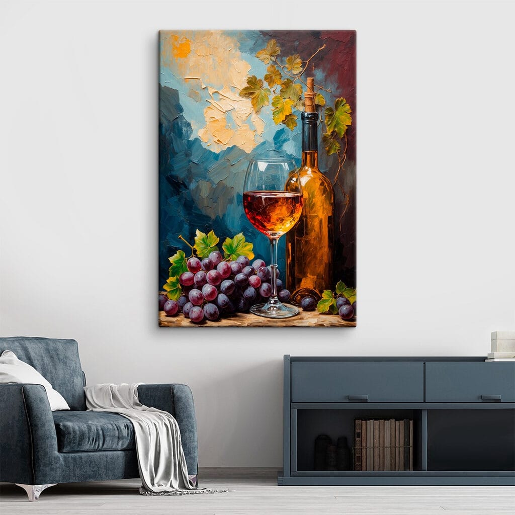Painting of a wine bottle and a glass of wine