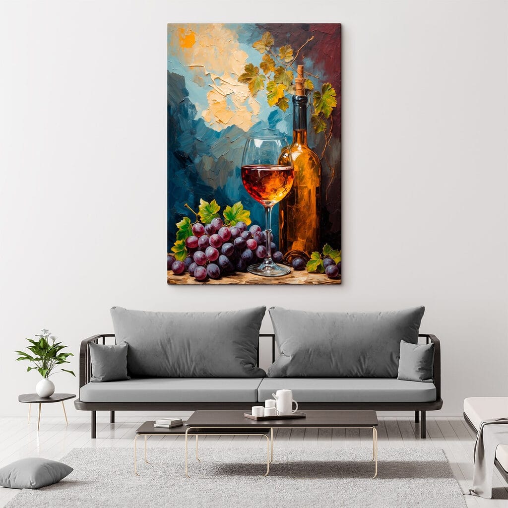 Painting of a wine bottle and a glass of wine