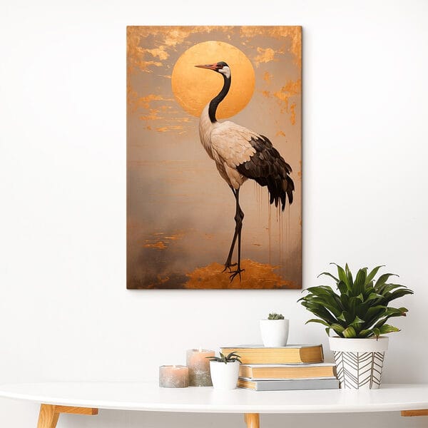 Elegantní jeřáb pod velkým sluncem Elegantní jeřáb pod velkým sluncem