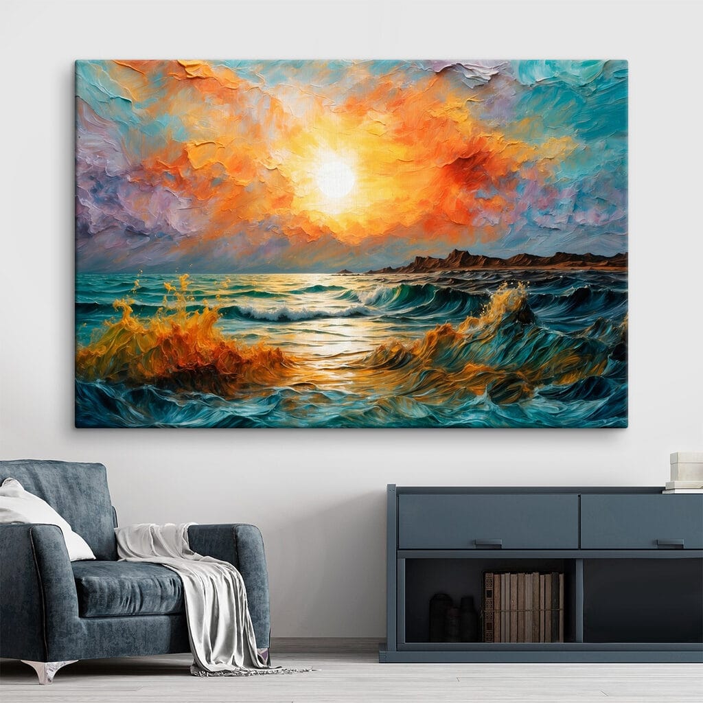 Painting of a sunset over a body of water