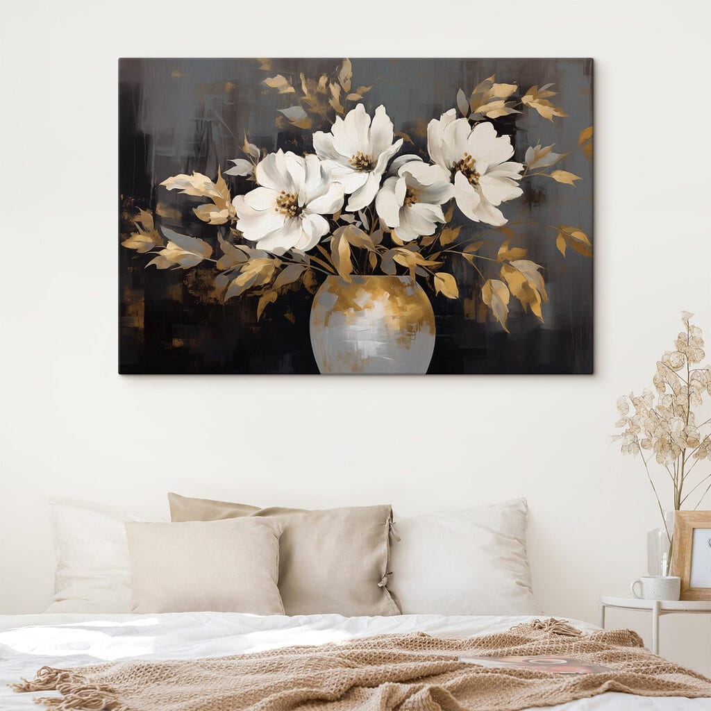 Painting of white flowers in a vase Painting of white flowers in a vase