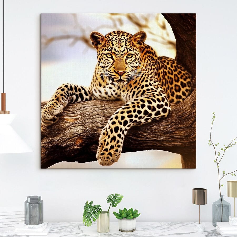 Obraz Leopard ležící na větvi stromu