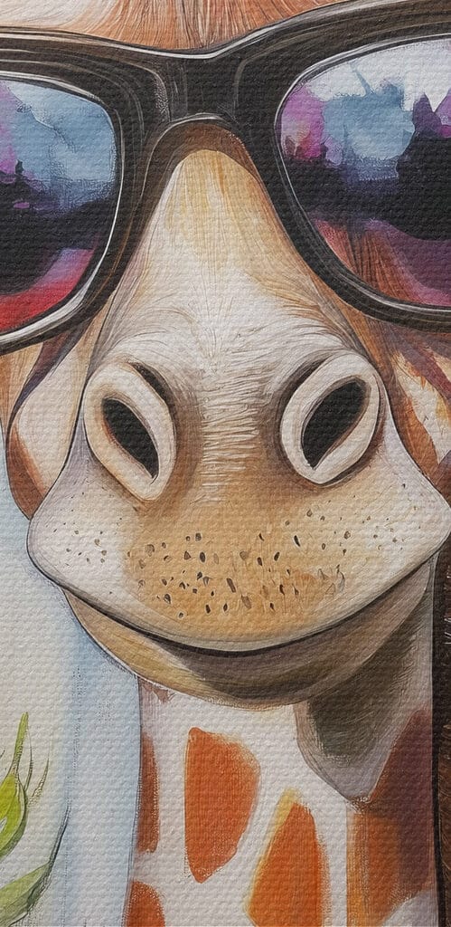 Giraffe wearing sunglasses and flowers