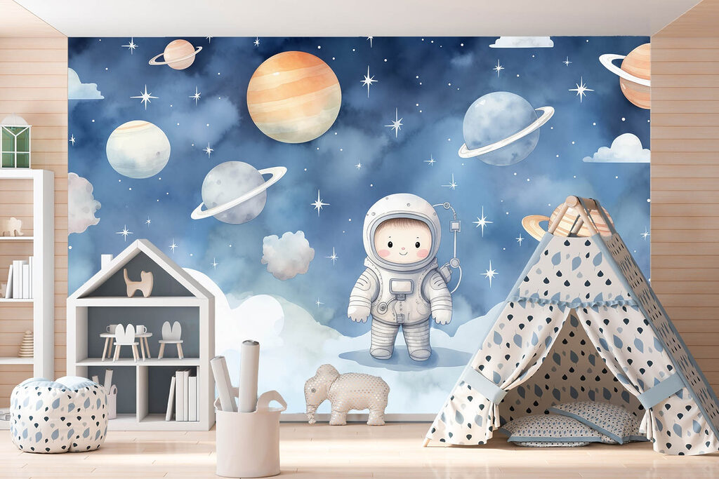 Cartoon of a child in space