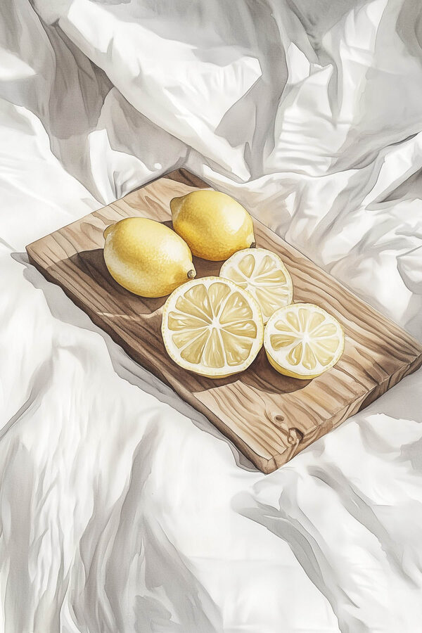 Citrony a plátky na dřevěném prkénku Citrony a plátky na dřevěném prkénku