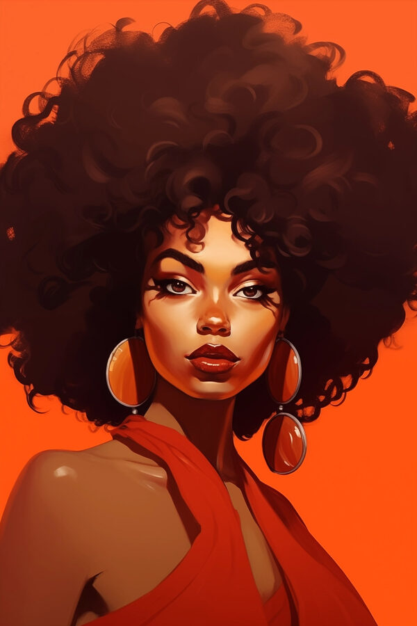 Žena s velkými afro vlasy a náušnicemi Žena s velkými afro vlasy a náušnicemi