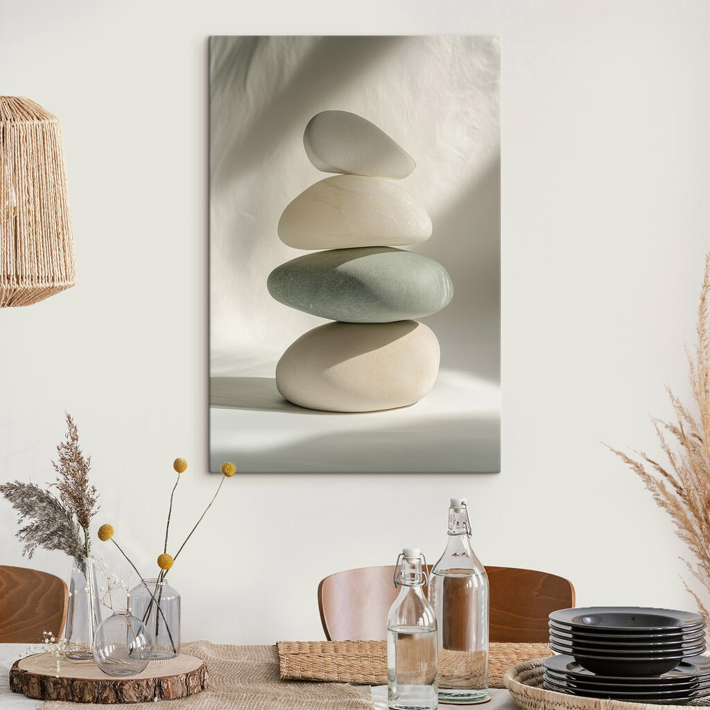 Stack of rocks on a white surface